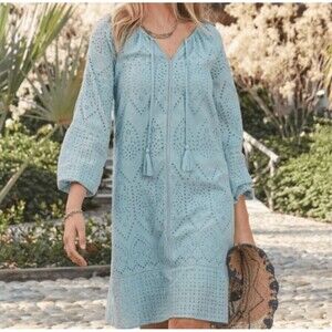 Sundance Coastland Embroidered Eyelet Dress Size Medium Cotton Light Blue